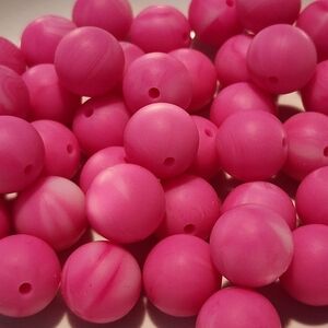 Silicone Beads Pink‎ with White 10 Pieces Acrylic Loose Beads Wristlet Keychain